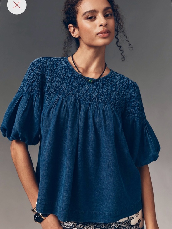Anthropologie Tops - Anthropologie The Lisa Smocked Puff Sleeve Soft Denim Peasant Top in Deep Blue L